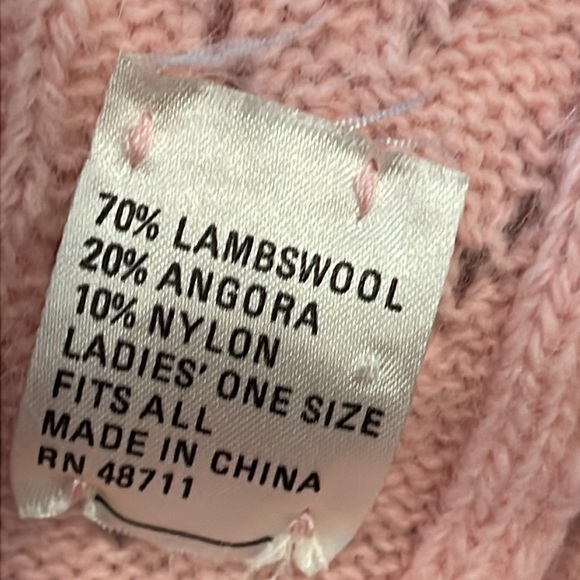 Pink Lambswool scarf Angora KNIT winter LIGHT weight cute design kids/adult 53”L - Picture 8 of 9